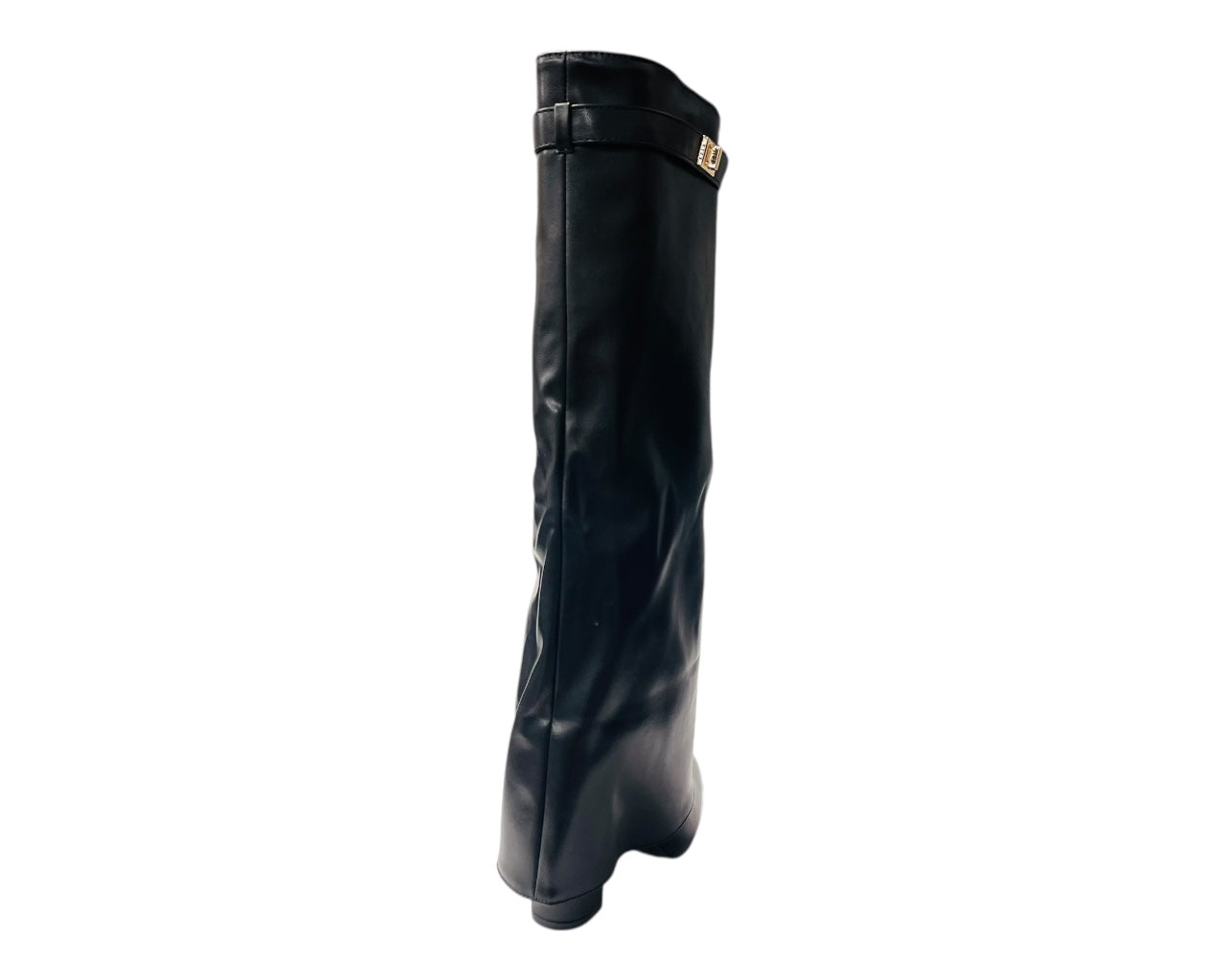 Knee High Faux Leather Fold Over Block Heel Boots