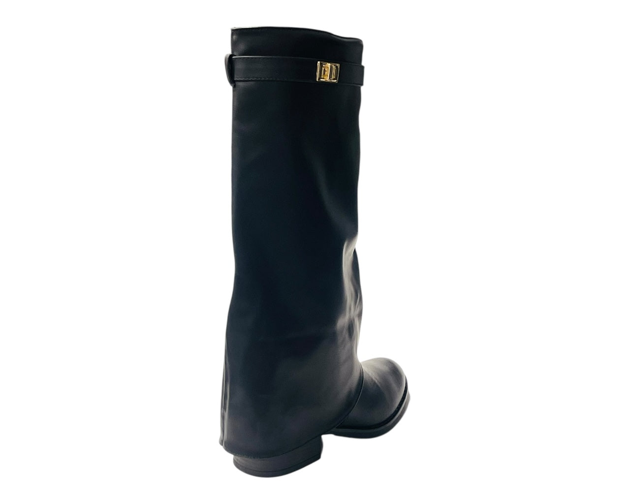 Knee High Faux Leather Fold Over Flat Sole Boots