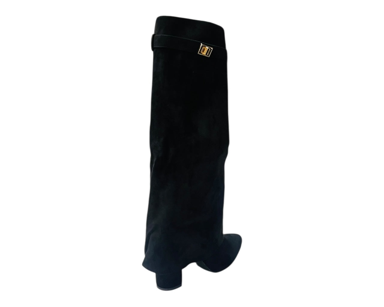Knee High Faux Suede Fold Over Block Heel Boots