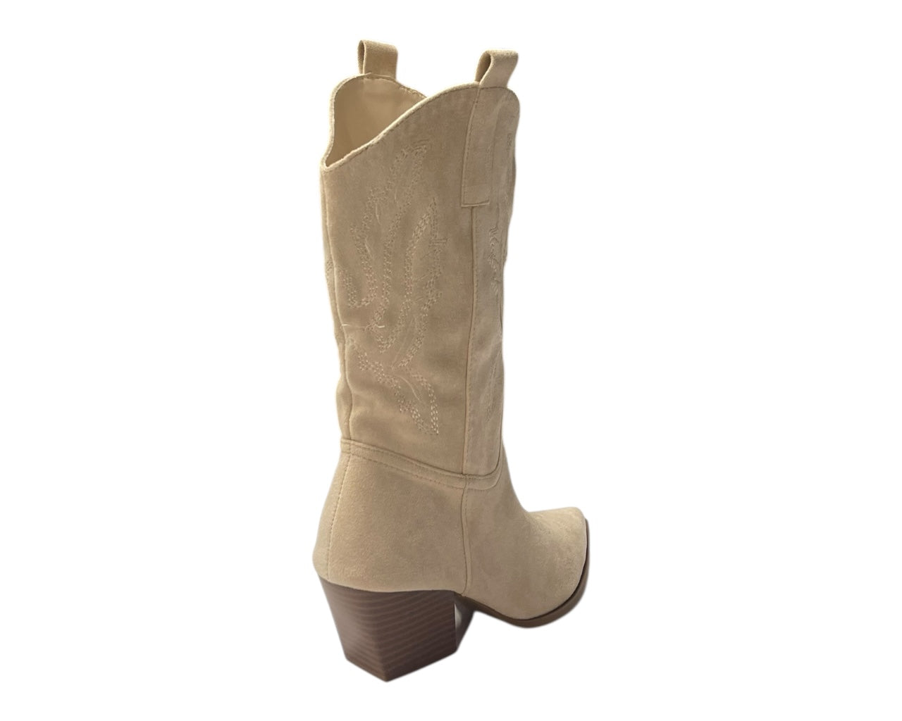 Mid Calf Embroidered Faux Suede Cowboy Boots