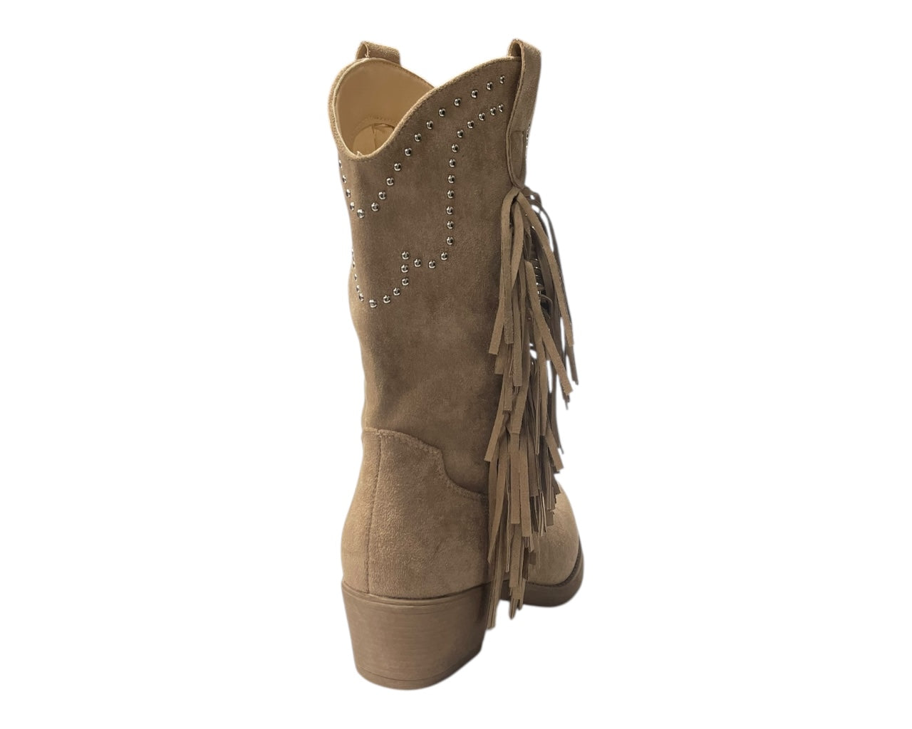 Mid Calf Stud Fringe Faux Suede Tassel Boots
