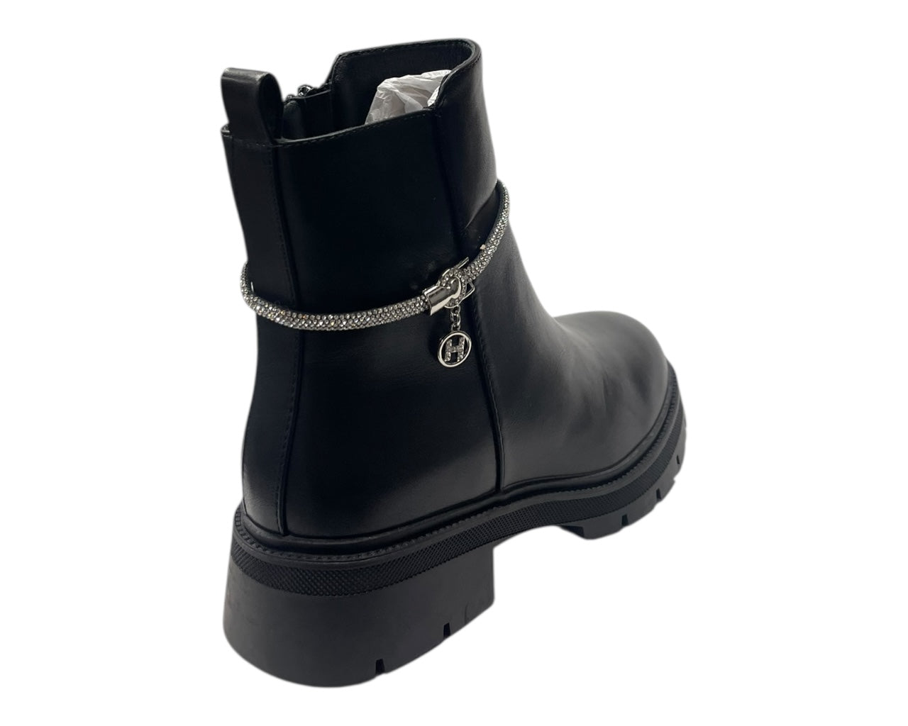 Chunky Sole Rhinestone Faux Leather Zip Boots