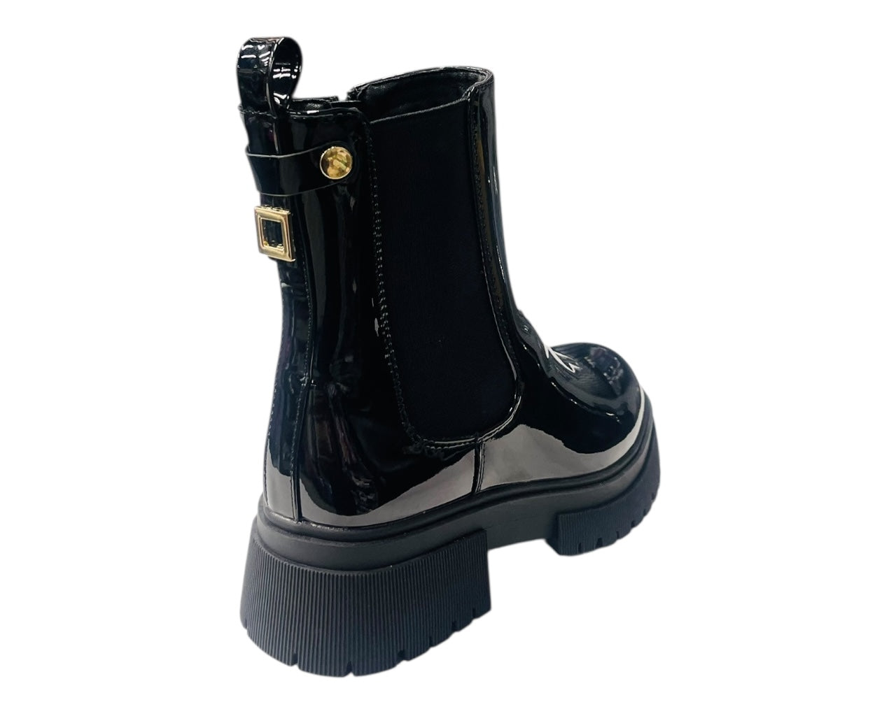 Faux Patent Leather Zip Ankle Boots