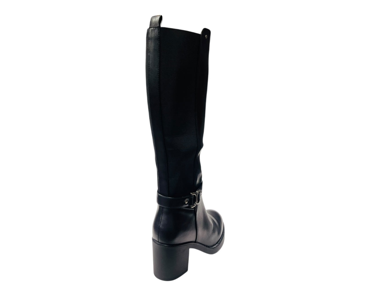 Faux Leather Stretch Panel Zip Knee High Boots