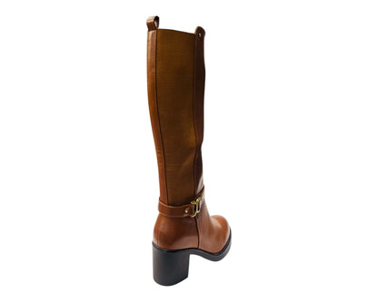 Faux Leather Stretch Panel Zip Knee High Boots