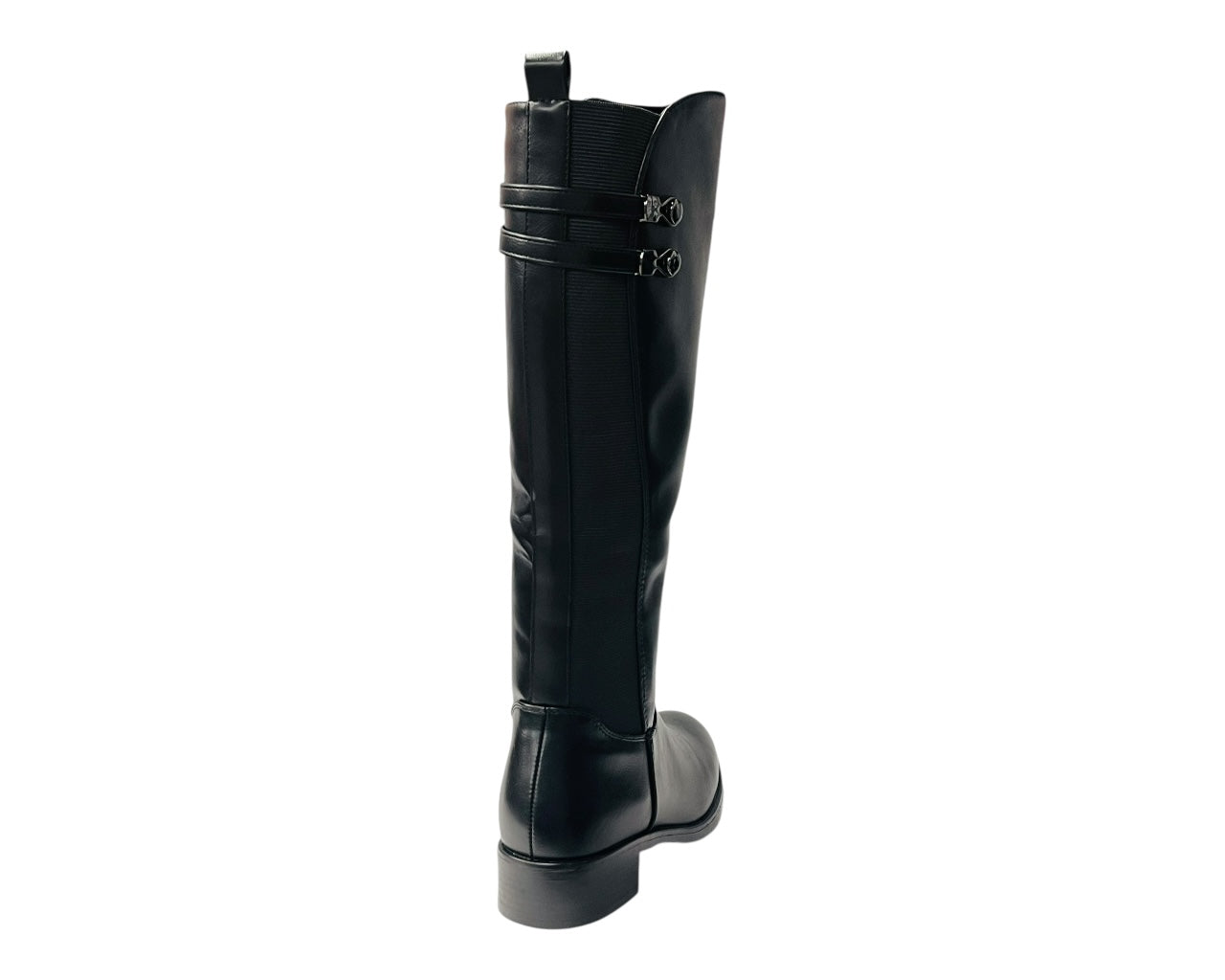 Elastic Panel Faux Leather Zip Knee High Boots