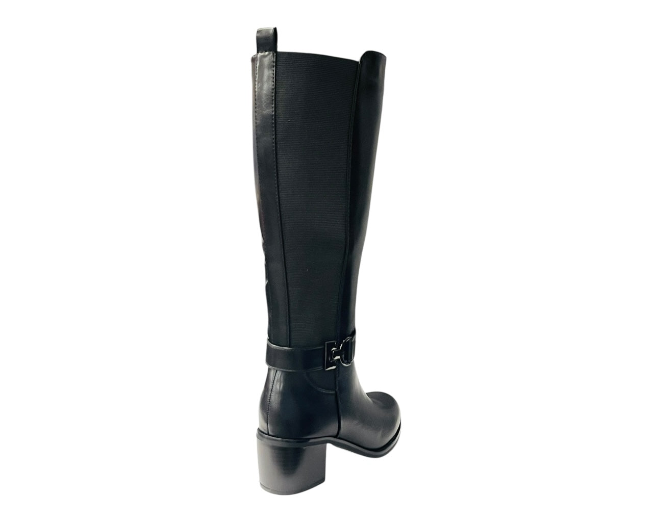 Faux Leather Elastic Panel Zip Knee High Boots