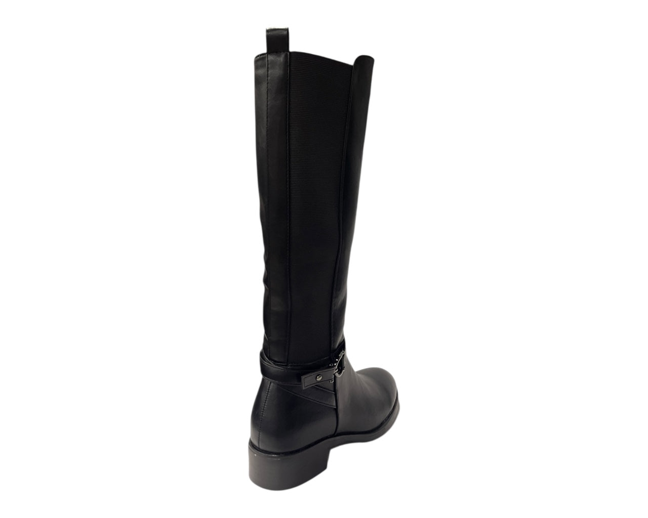 Knee High Faux Leather Elastic Panel Flat Sole Boots