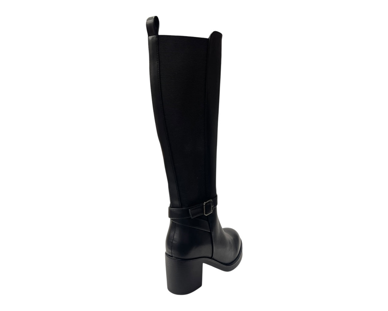 Stretch Panels Faux Leather Zip Knee High Boots