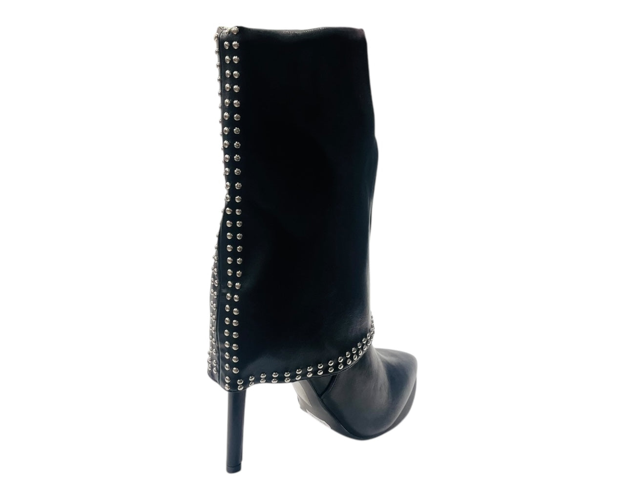 Mid Calf Pointed Toe Studded Fold Over Boots