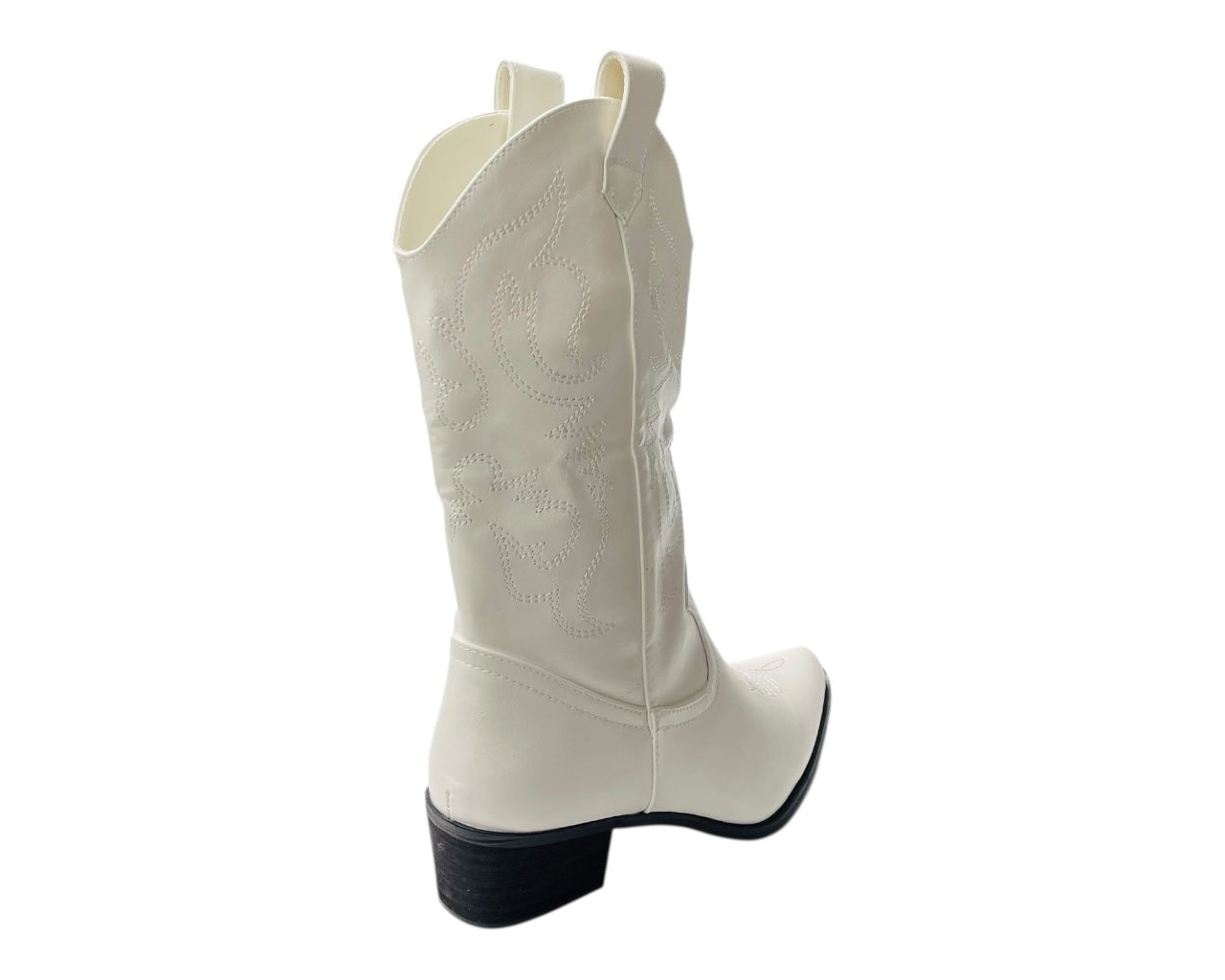 Mid Calf Embroidered Faux Patent Leather Cowboy Boots