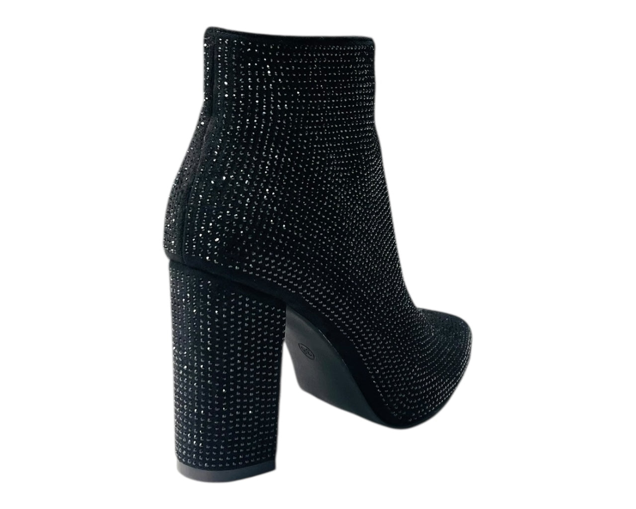 Pointed Toe Block Heel All Over Diamante Zip Ankle Boots