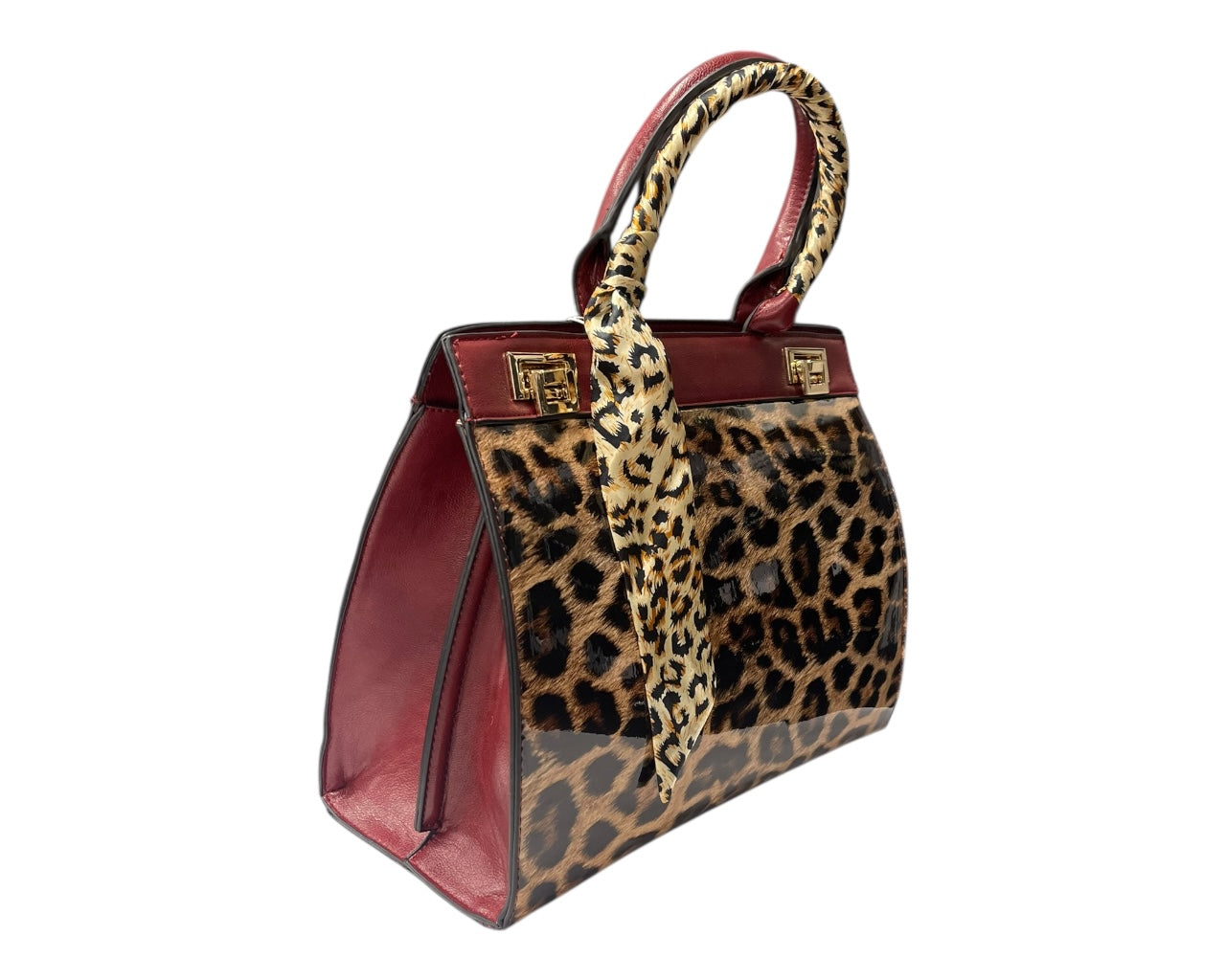 Faux Patent Leopard Print Crossbody Hand Bag