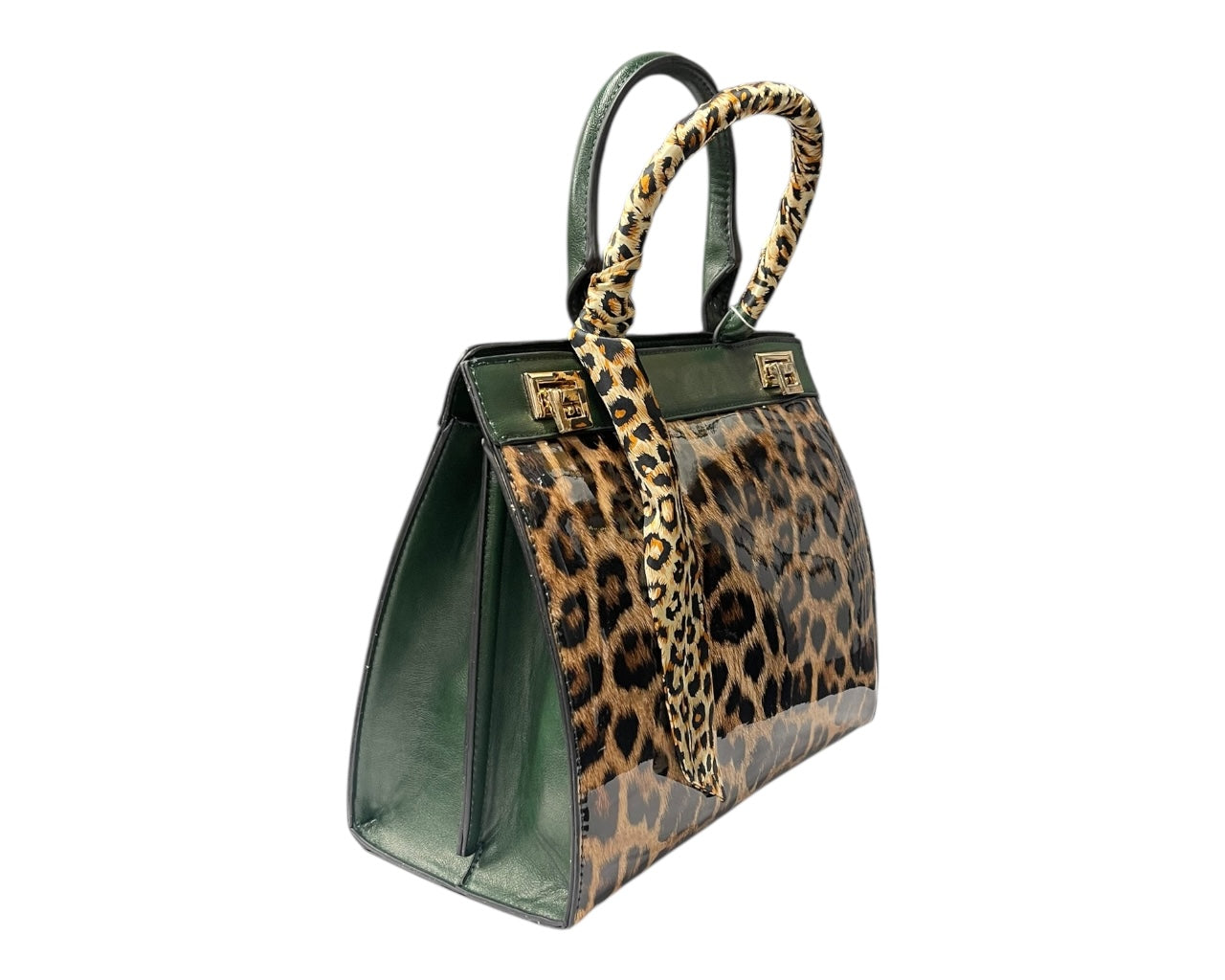 Faux Patent Leopard Print Crossbody Hand Bag