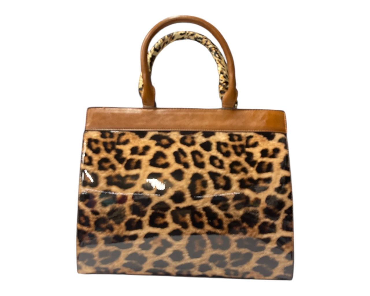 Faux Patent Leopard Print Crossbody Hand Bag