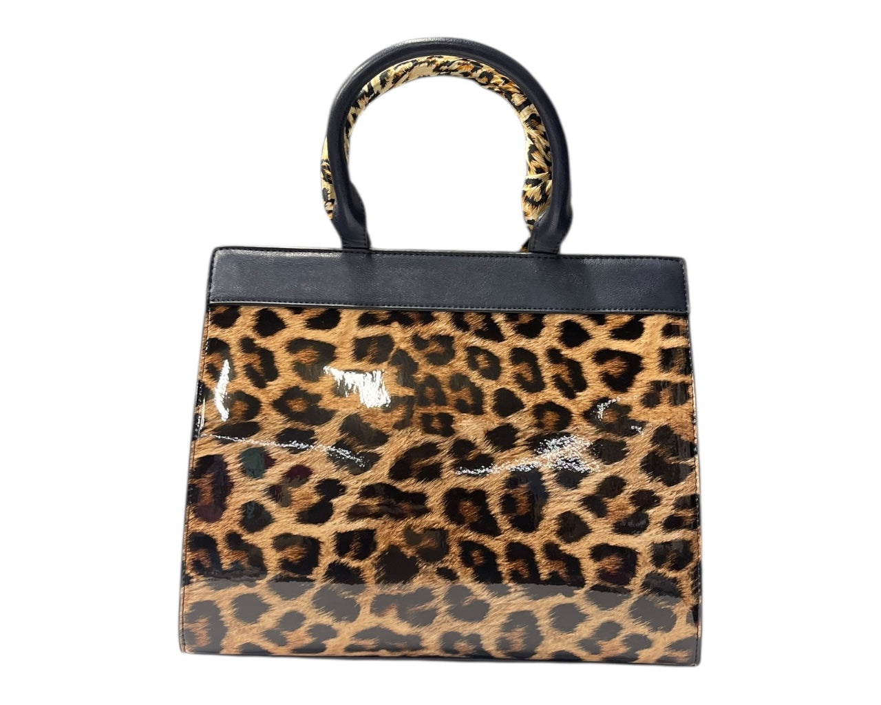 Faux Patent Leopard Print Crossbody Hand Bag