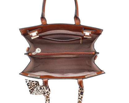 Faux Patent Leopard Print Crossbody Hand Bag