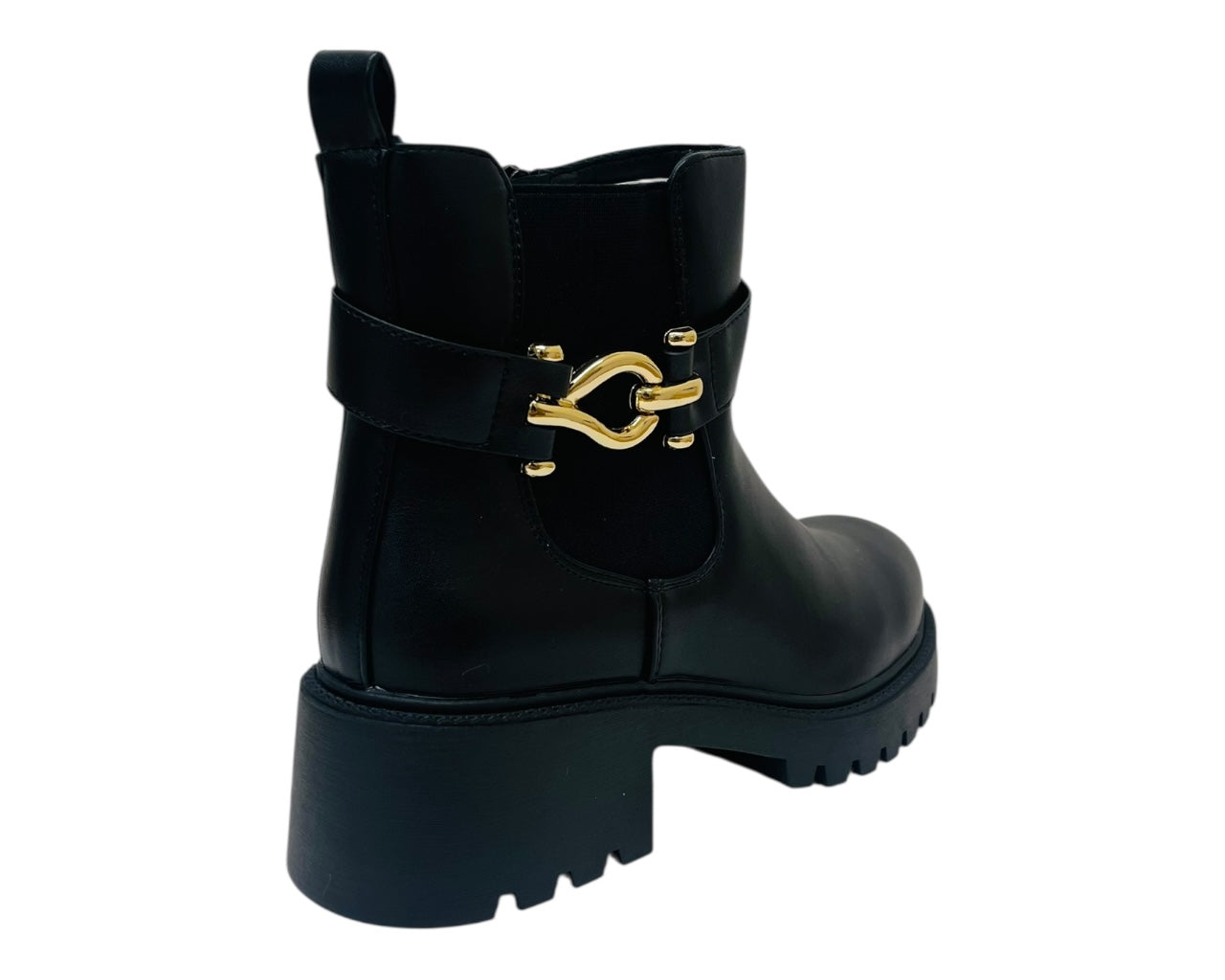 Chunky Sole Elastic Panel Faux Leather Zip Ankle Boots