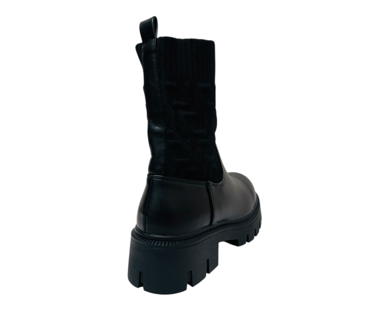 Chunky Sole Faux Leather Knitted Ankle Boots