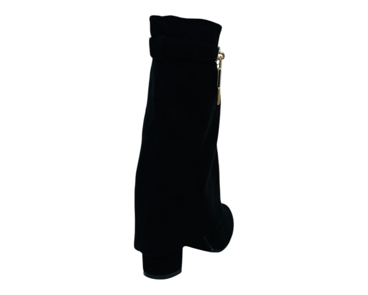 Faux Suede Fold Over Padlock Ankle Boots