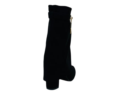 Faux Suede Fold Over Padlock Ankle Boots