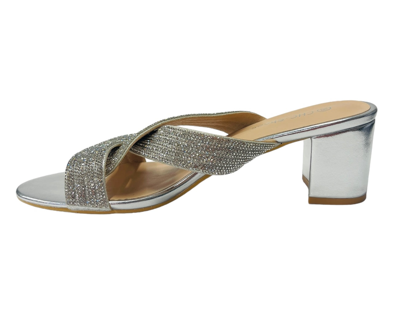 Block Heel Strap Rhinestones Sandals