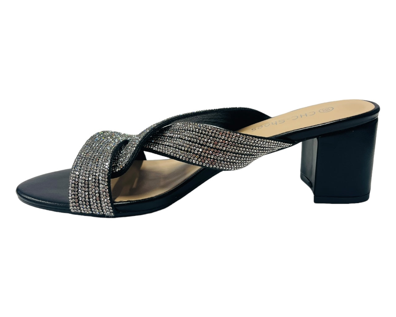 Block Heel Strap Rhinestones Sandals