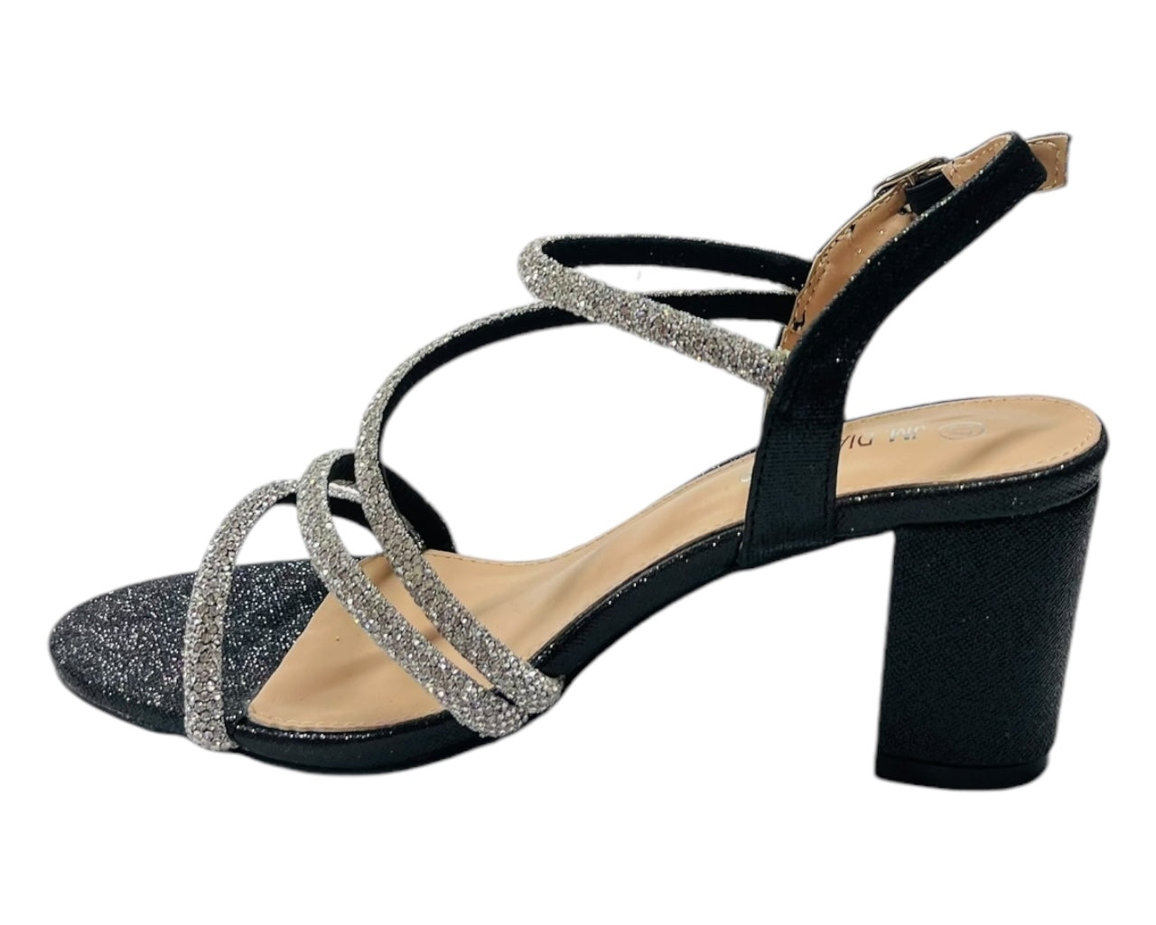 Ankle Strap Rhinestone Glitter Block Heel Shoes