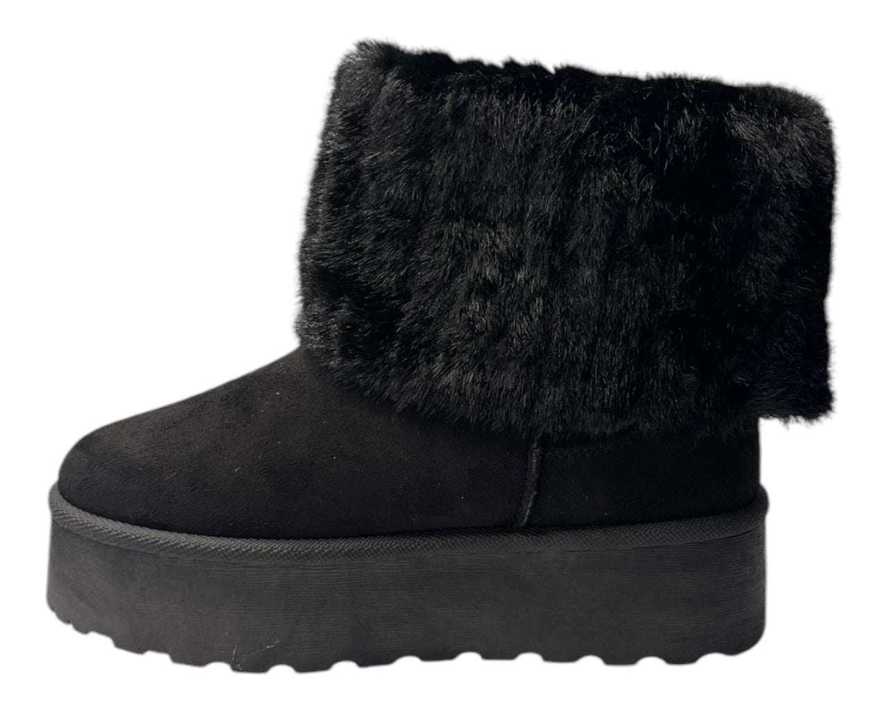 Fold Over Faux Fur Lining Platform Ankle Boots