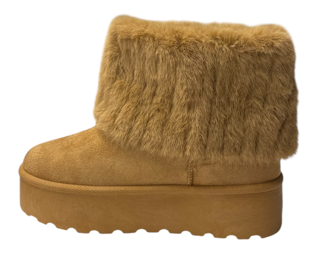 Fold Over Faux Fur Lining Platform Ankle Boots