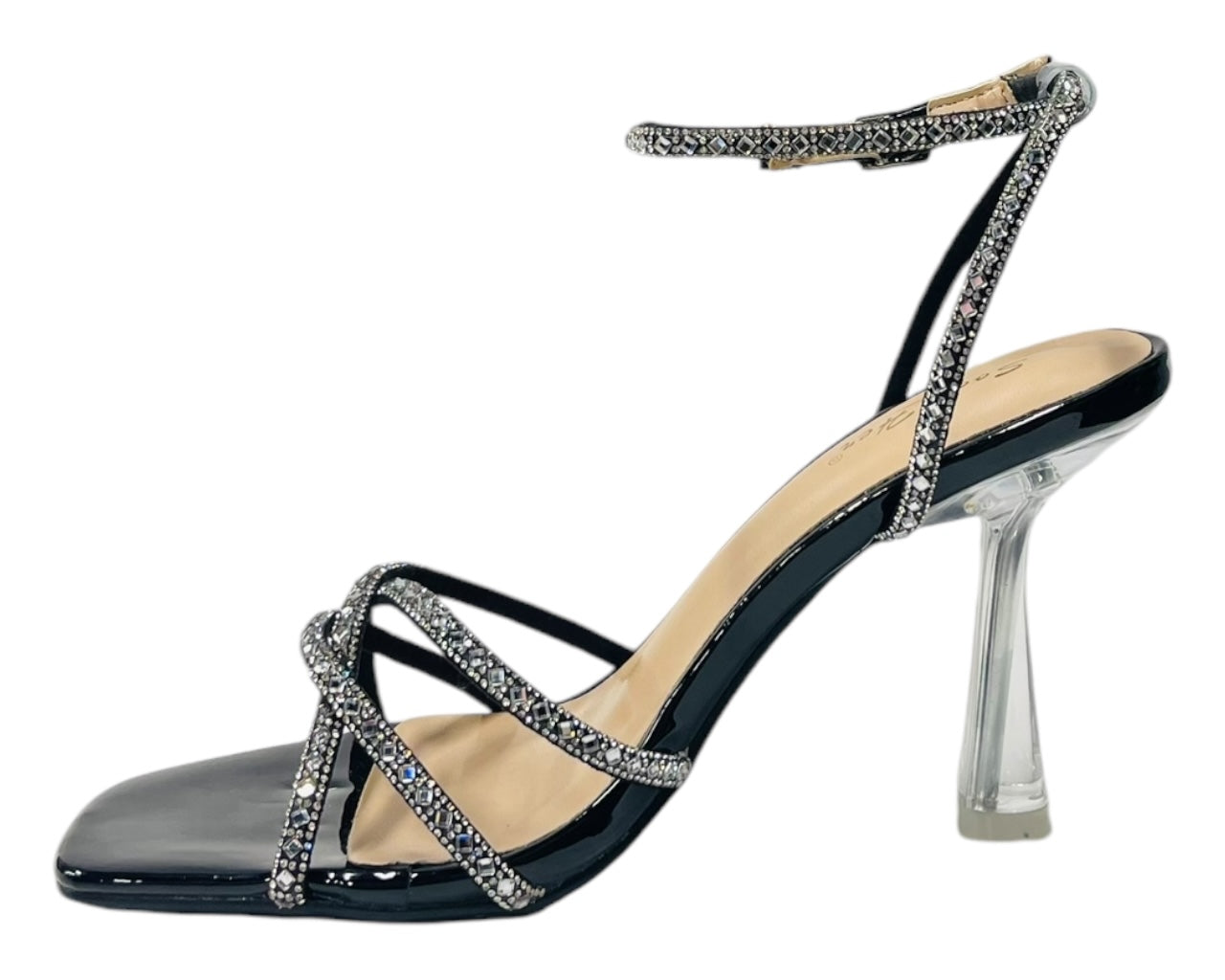 Rhinestone Crossover Strappy Spool Heel Shoes