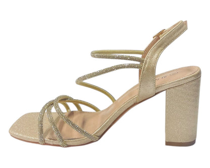 Diamante Glitter Ankle Strap Block Heel Shoes