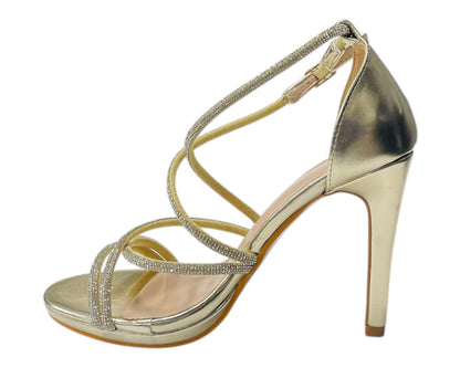 Crossover Stiletto Heel Diamante Strappy Shoes