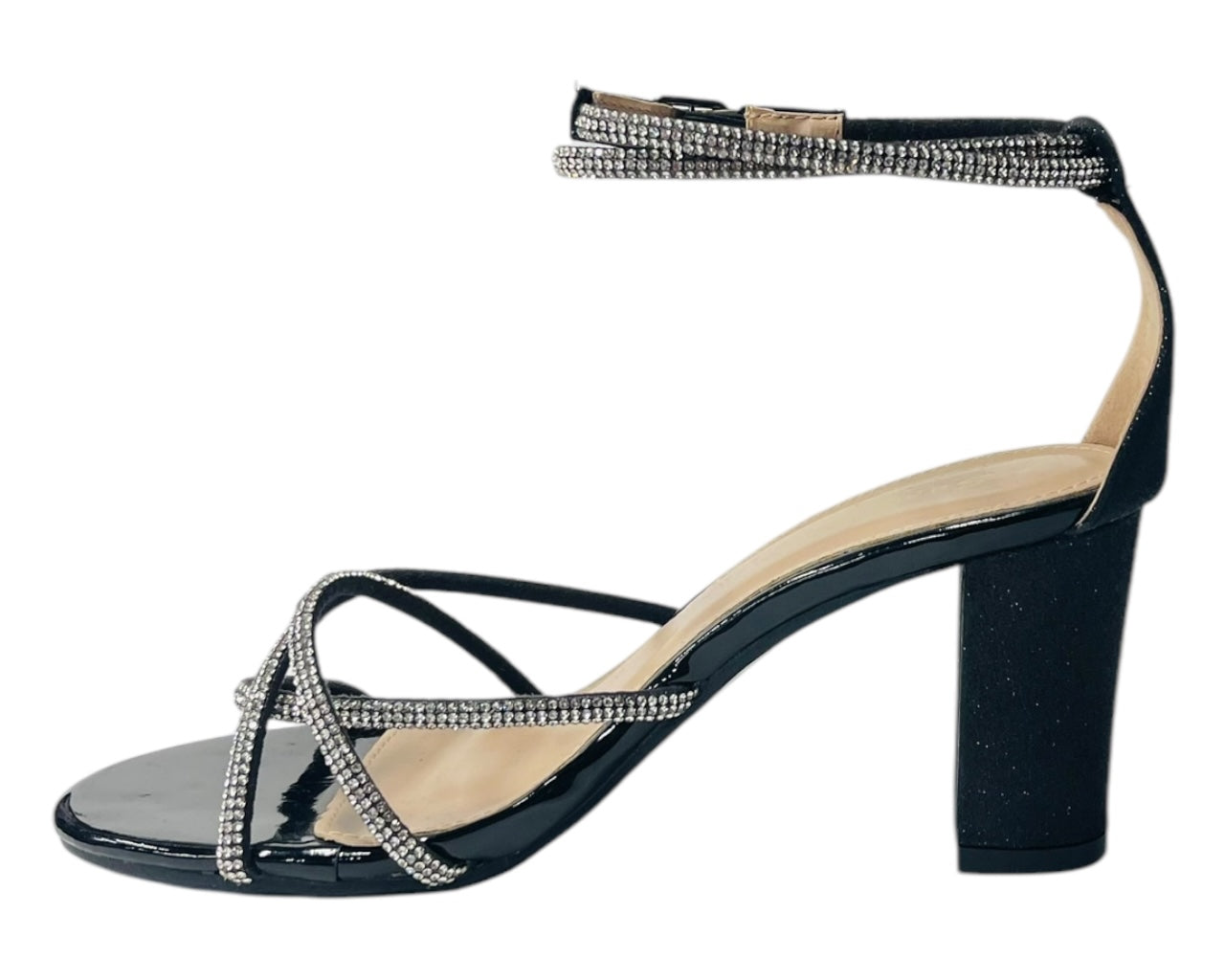 Crossover Block Heel Diamante Strappy Shoes