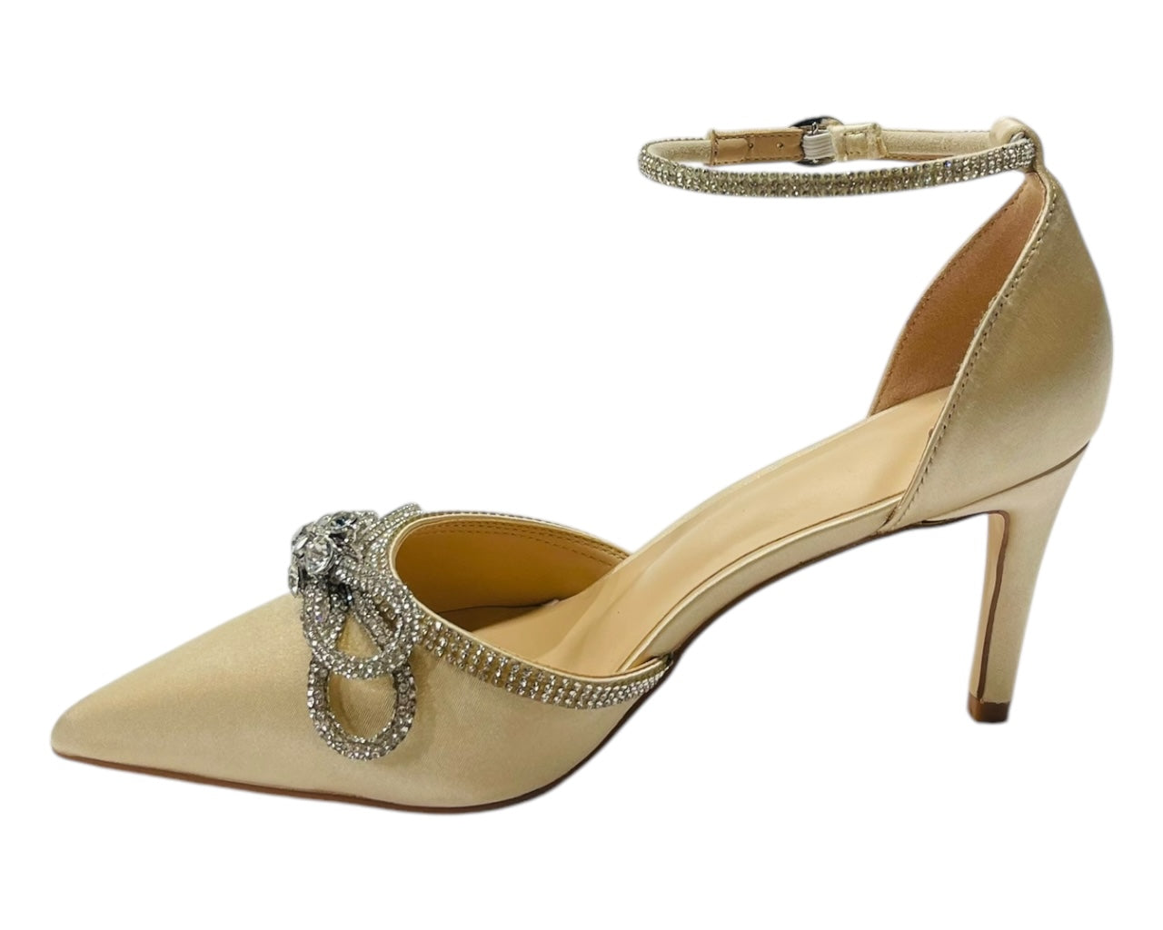 Ankle Strap Satin Diamante Open Court Shoes