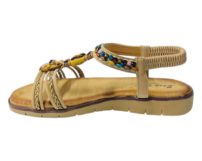 Elastic Ankle Strap Beaded Sandals