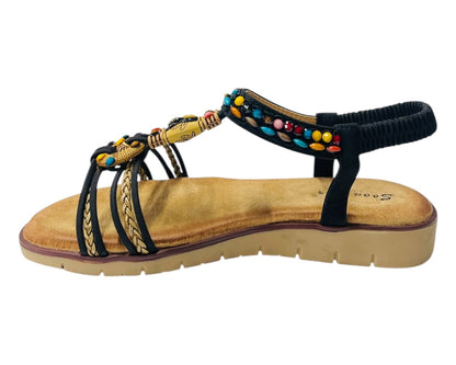 Elastic Ankle Strap Beaded Sandals