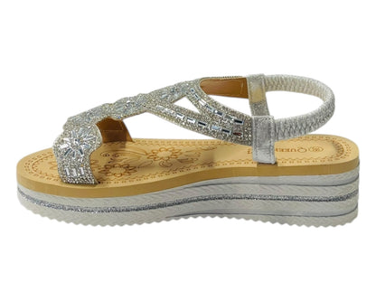 Diamante Elastic Ankle Strap Wedge Sandals