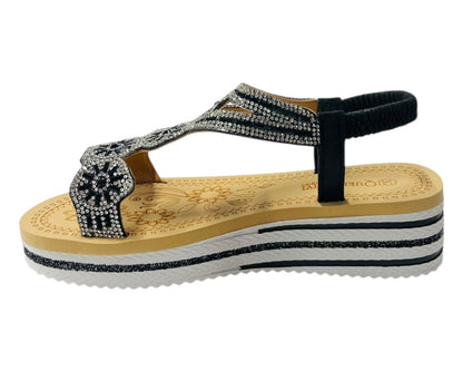 Diamante Elastic Ankle Strap Wedge Sandals