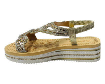 Diamante Elastic Ankle Strap Wedge Sandals