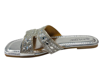 Rhinestone Embellished Flat Sole Sandals
