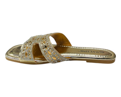 Rhinestone Embellished Flat Sole Sandals