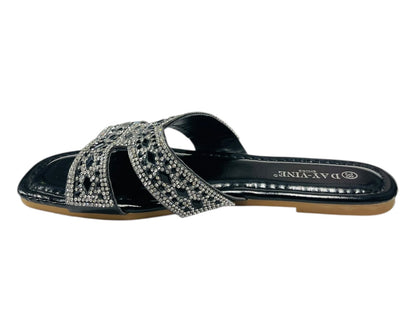 Rhinestone Embellished Flat Sole Sandals