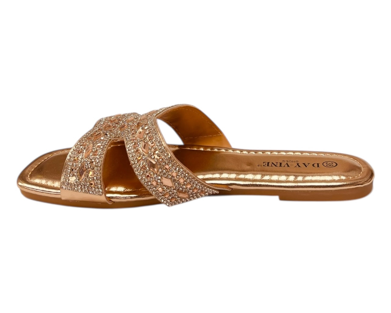 Rhinestone Embellished Flat Sole Sandals