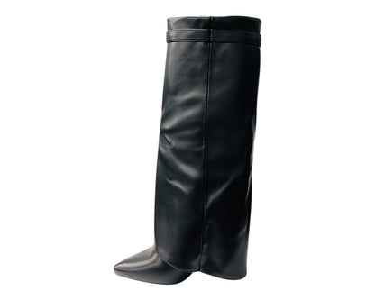 Padlock Details Knee High Fold Over Block Heel Boots