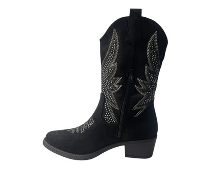 Faux Suede Embroidered Cowboy Ankle Boots