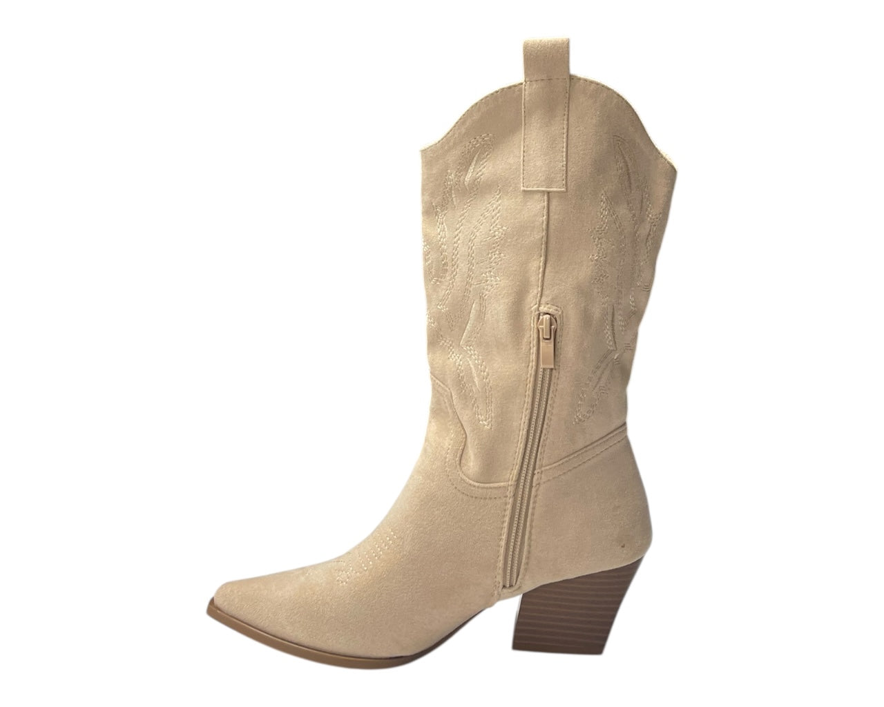 Mid Calf Embroidered Faux Suede Cowboy Boots