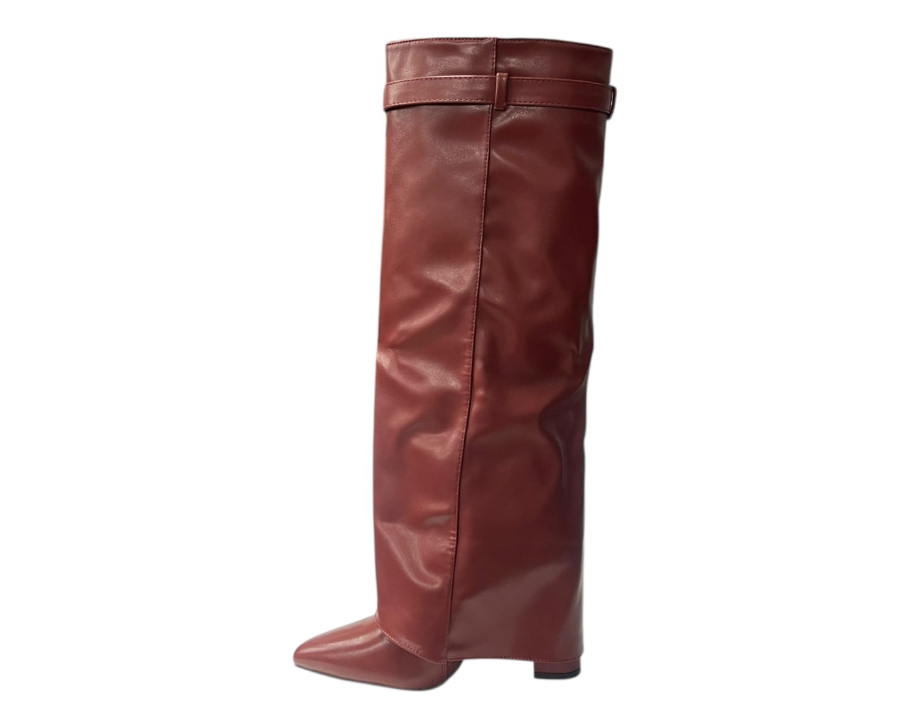 Knee High Faux Leather Fold Over Block Heel Boots
