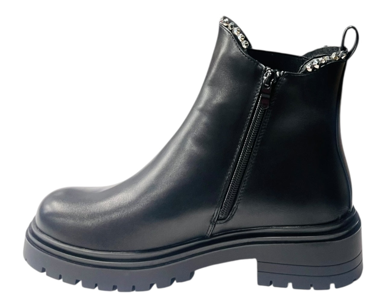 Faux Leather Stud Zip Ankle Boots