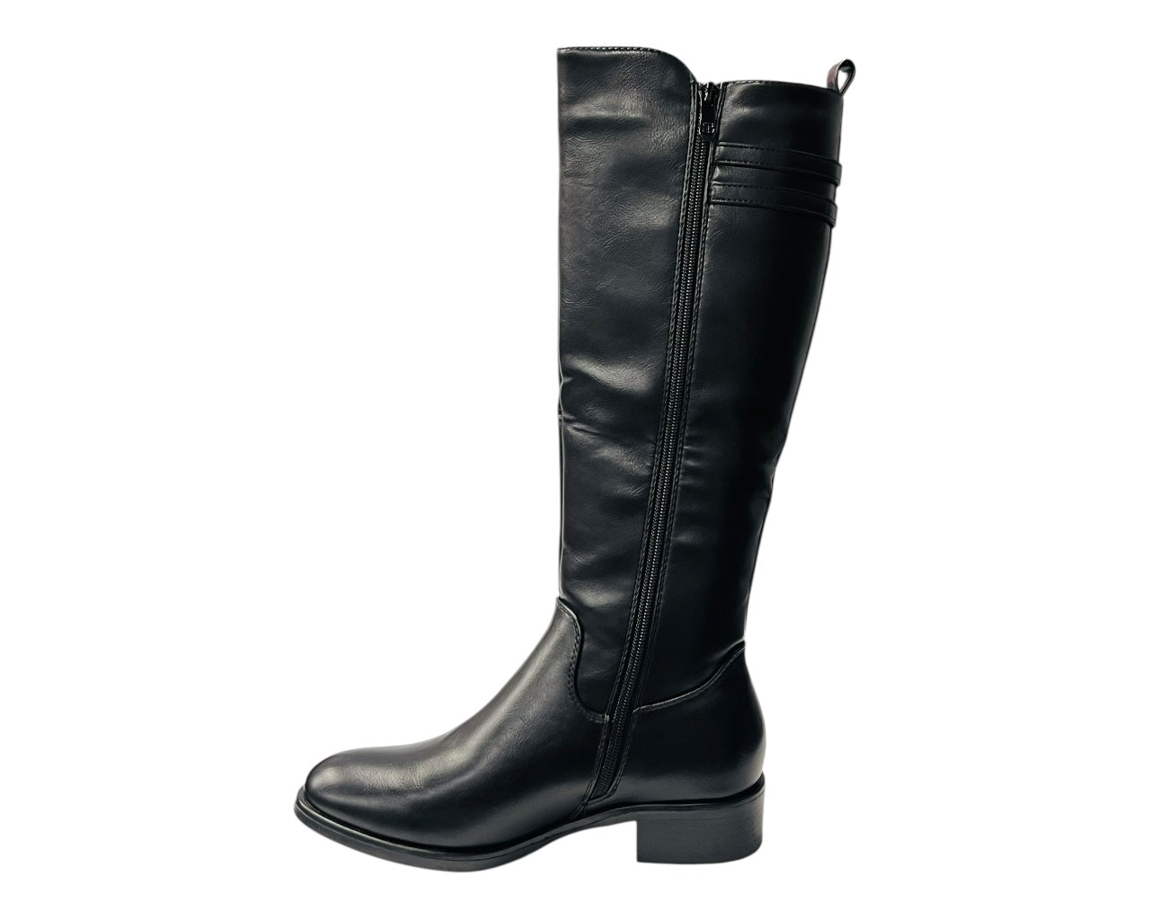 Elastic Panel Faux Leather Zip Knee High Boots